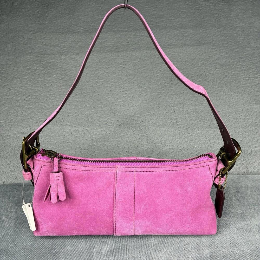 Vintage‎ Coach Hamptons Demi 7470 Pink Suede Baguette Shoulder Bag Y2K NWT